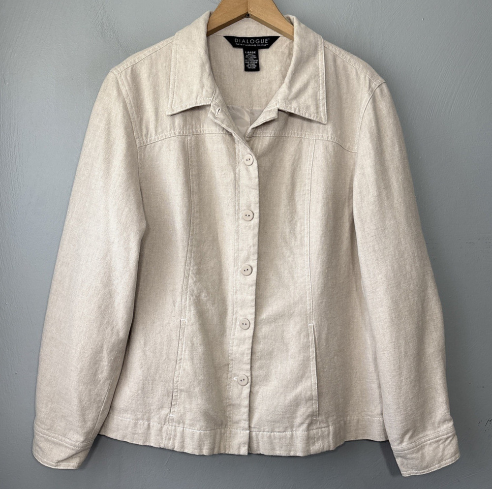 Dialogue Jacket Size Large Oatmeal Beige Linen Blend Minimalist Casual Boho Chic